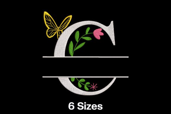 Floral Split Letter C: Elegant Embroidery for Etsy